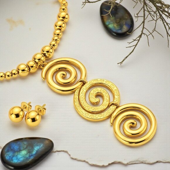 🆕️Glamorous Golden Statement Spiral Necklace & Earrings Set | 18K Gold Plated🌟 - Picture 13 of 13